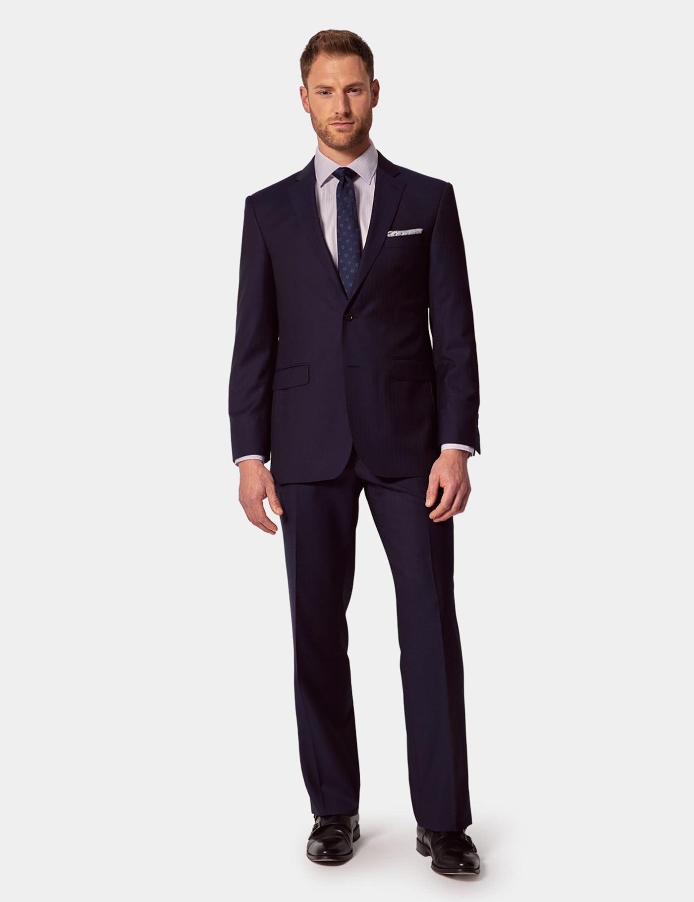 Hawes & Curtis Classic Fit Navy Herringbone Suit Trousers Size: 40" (EU 56) image 4