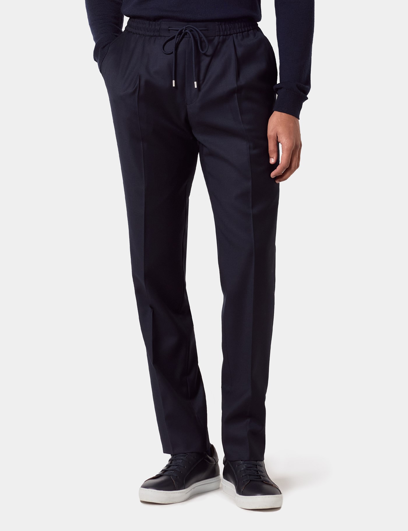 Hawes & Curtis Regular Fit Navy Twill Pleated Drawstring Trousers Size: 40" (EU 56)