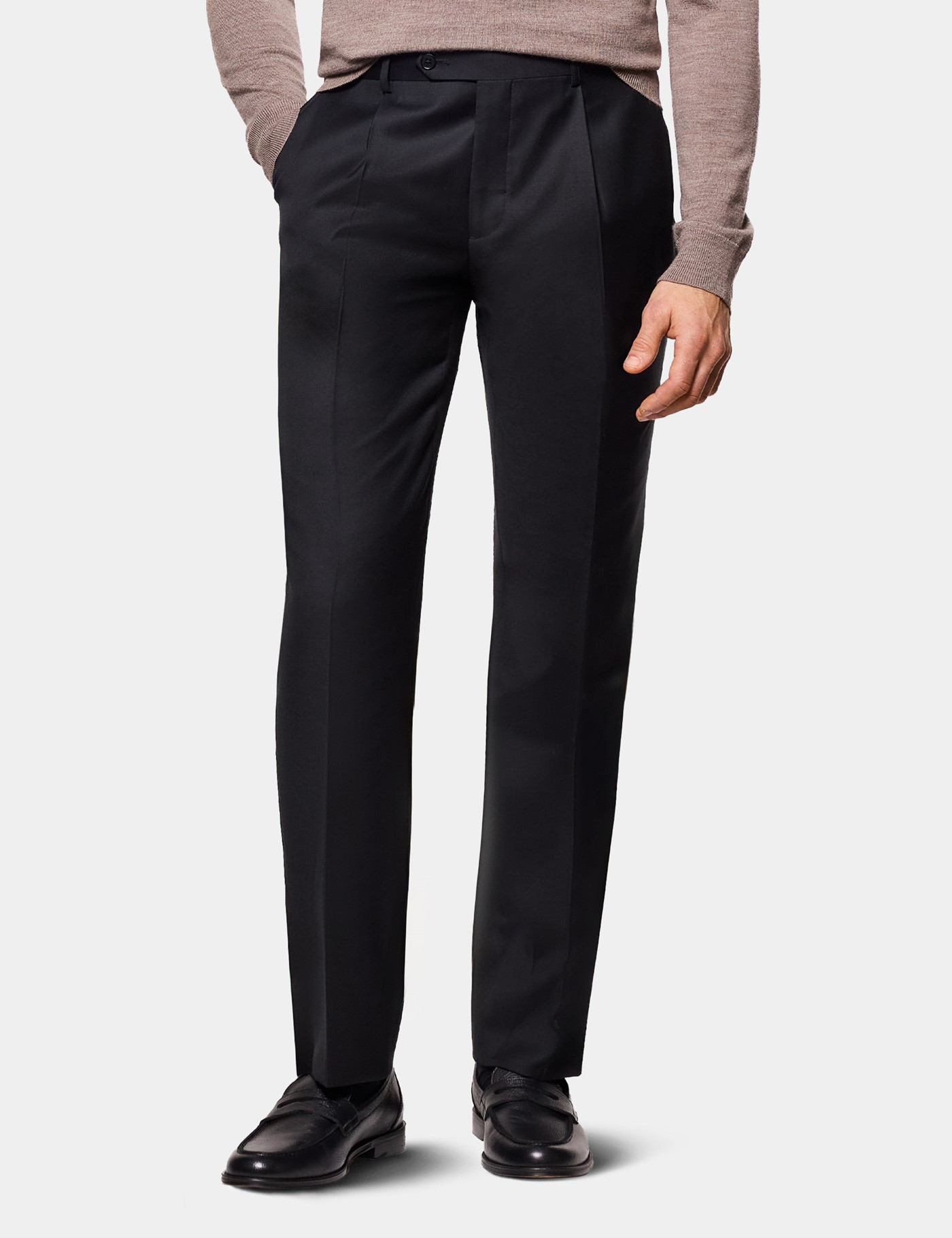 & Regular Fit Twill Pleated Trousers 44"