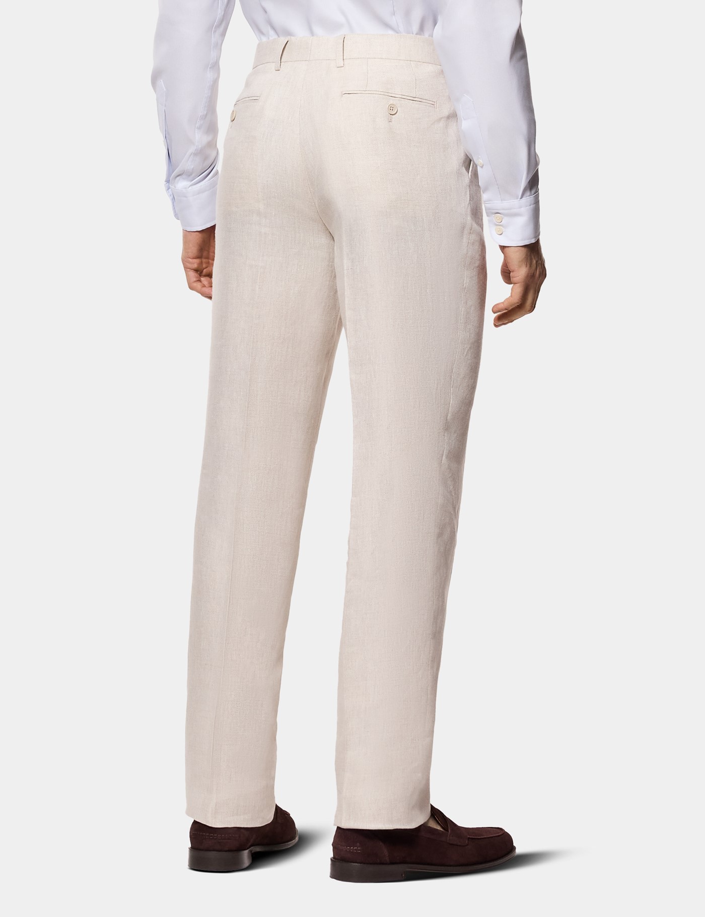 Hawes & Curtis Tailored Fit Stone Linen Suit Trousers Size: 40-UNHEM image 3