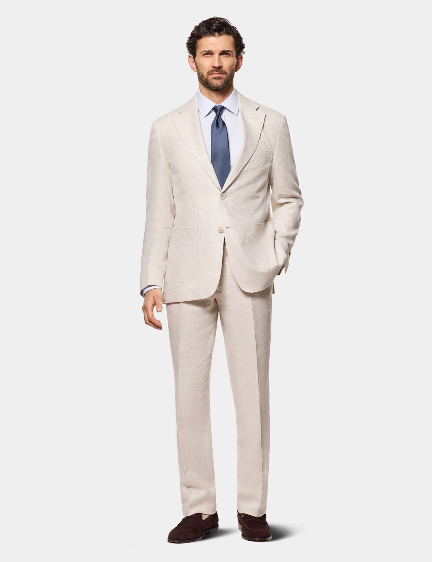 Hawes & Curtis Tailored Fit Stone Linen Suit Trousers Size: 40-UNHEM image 4