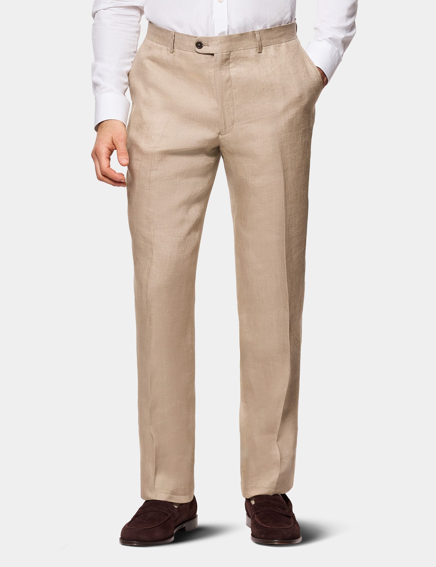 Hawes & Curtis Tailored Fit Taupe Hopsack Linen Suit Trousers Size: 30" (EU 46)