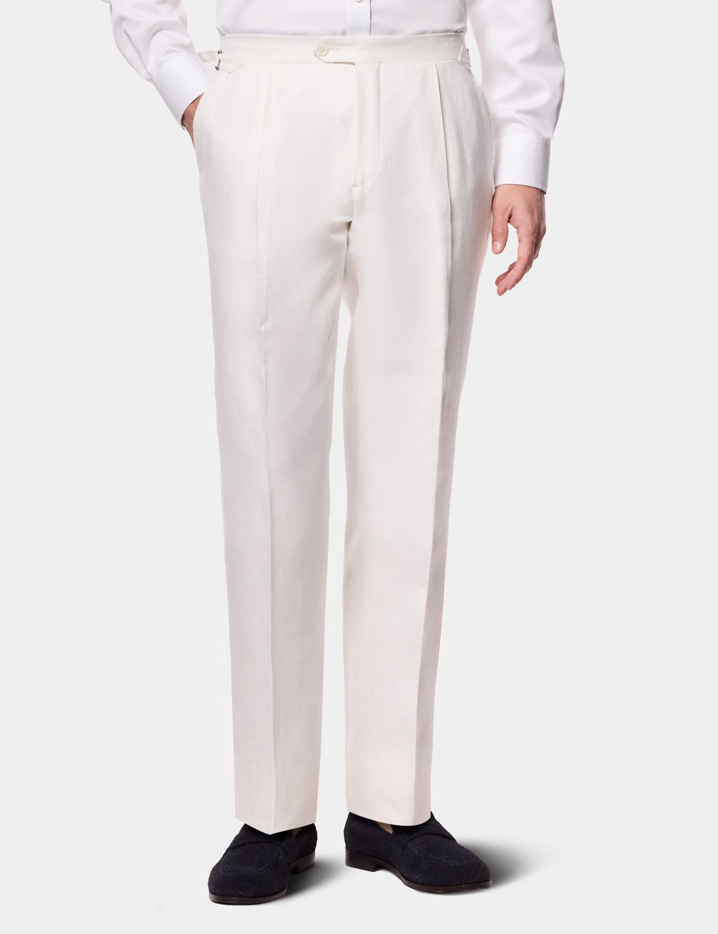 Hawes & Curtis Tailored Fit Cream White Herringbone Linen Suit Trousers Size: 36" (EU 52)