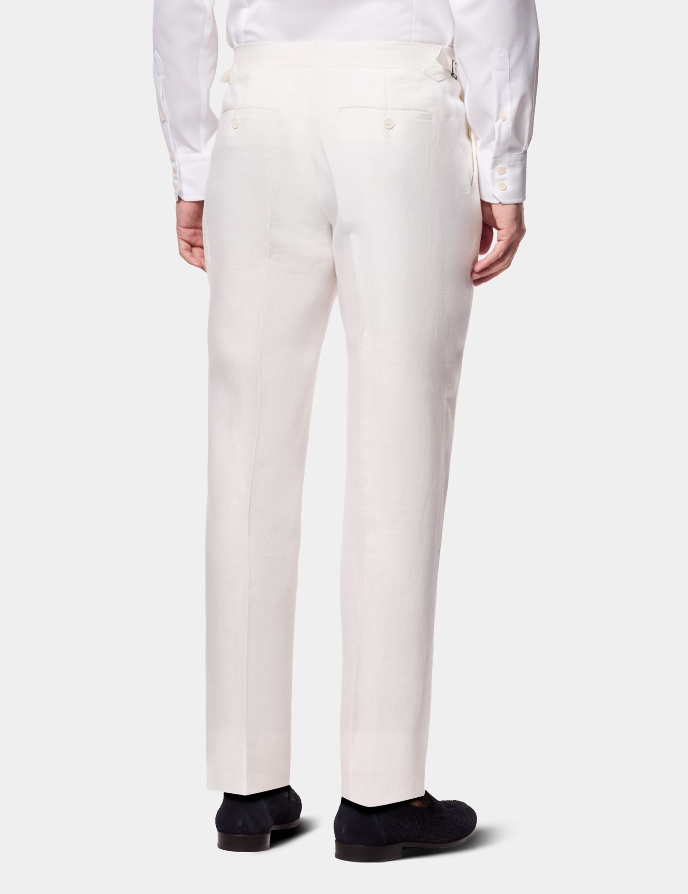 Hawes & Curtis Tailored Fit Cream White Herringbone Linen Suit Trousers Size: 34" (EU 50) image 3