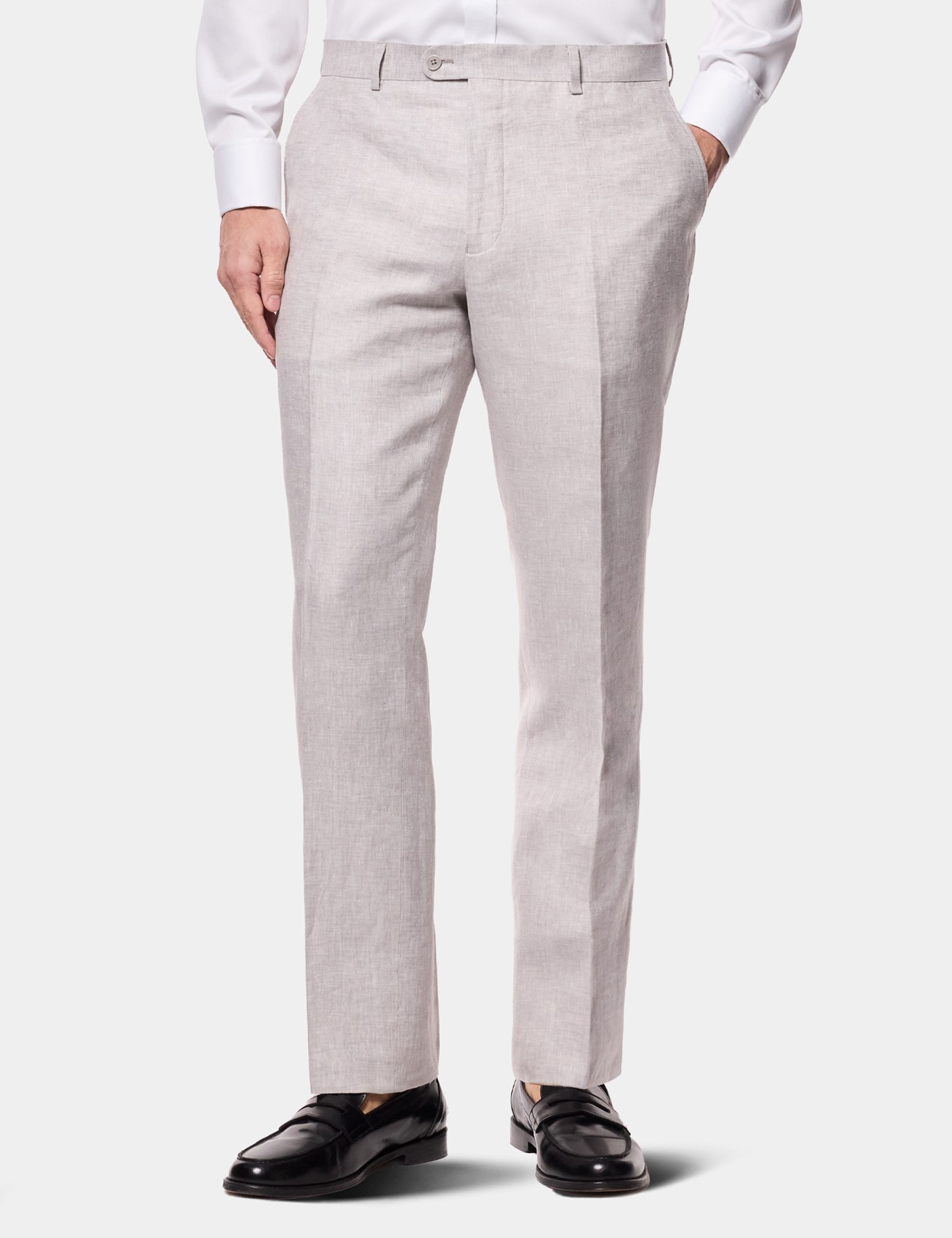 Hawes & Curtis Tailored Fit Light Grey Linen Suit Trousers Size: 32-UNHEM