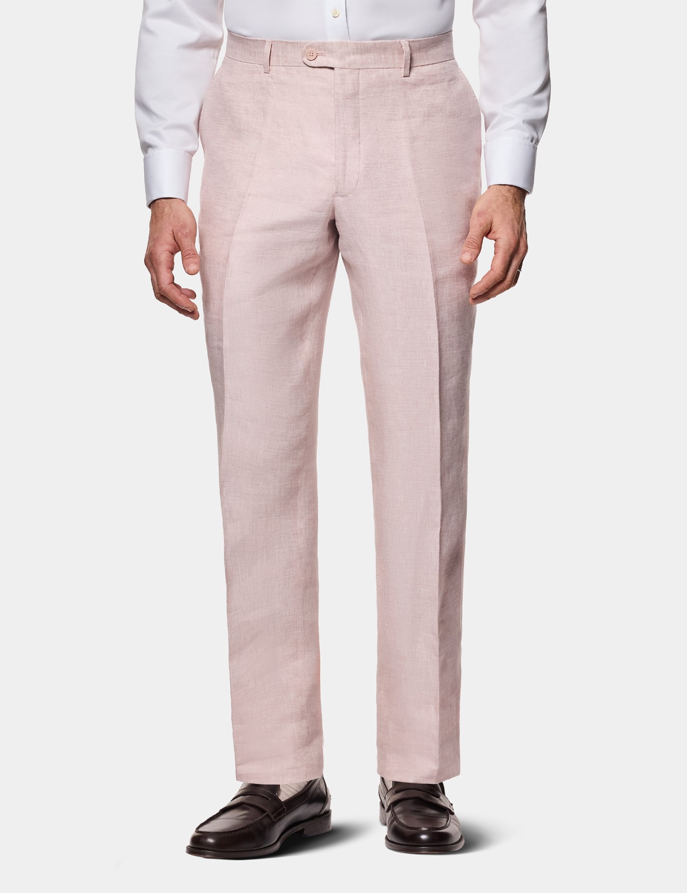 Hawes & Curtis Tailored Fit Pink Linen Suit Trousers Size: 42-UNHEM