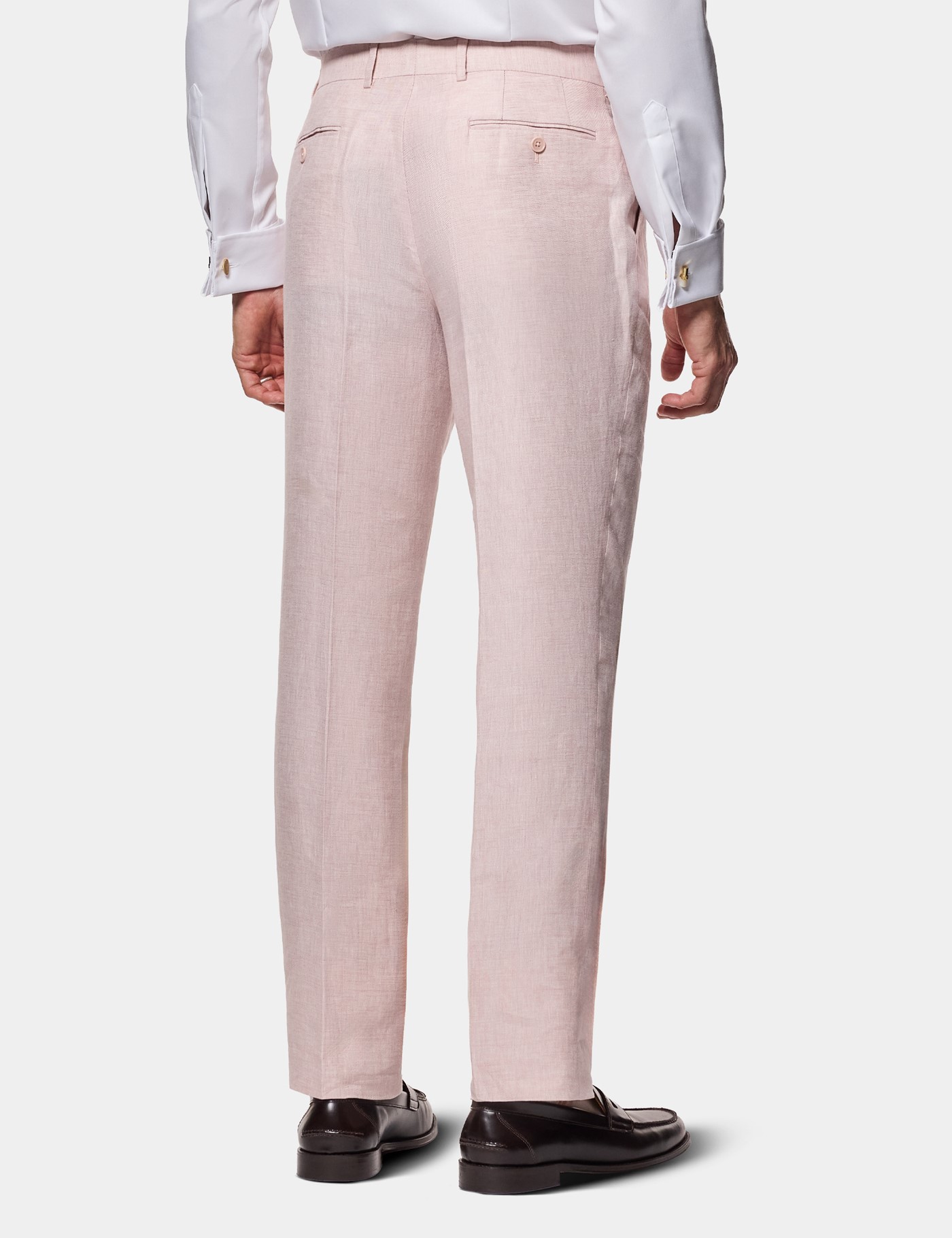 Hawes & Curtis Tailored Fit Pink Linen Suit Trousers Size: 42-UNHEM image 3