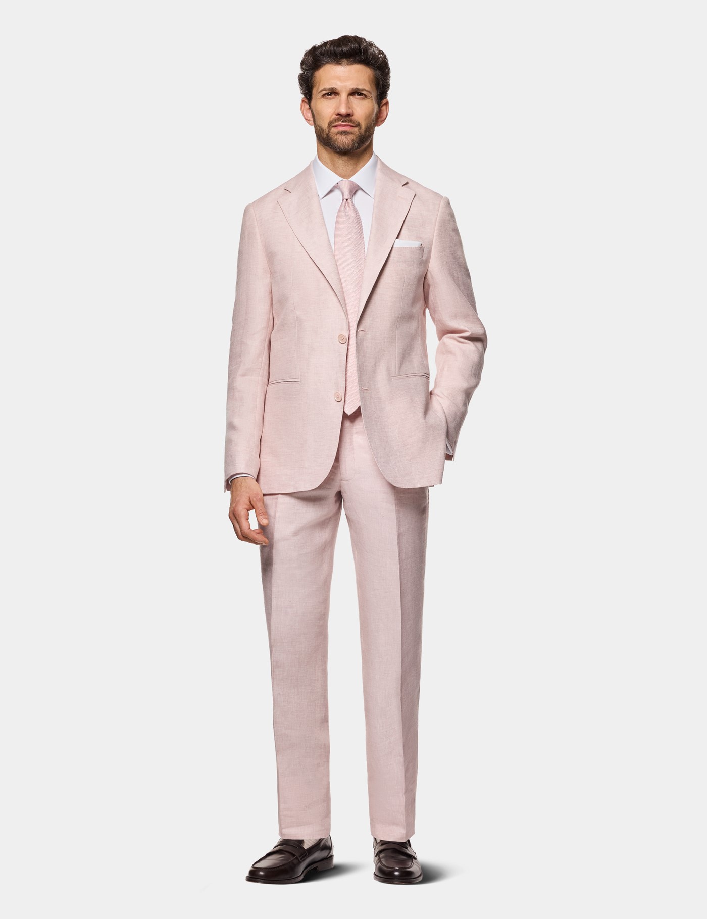 Hawes & Curtis Tailored Fit Pink Linen Suit Trousers Size: 42-UNHEM image 4