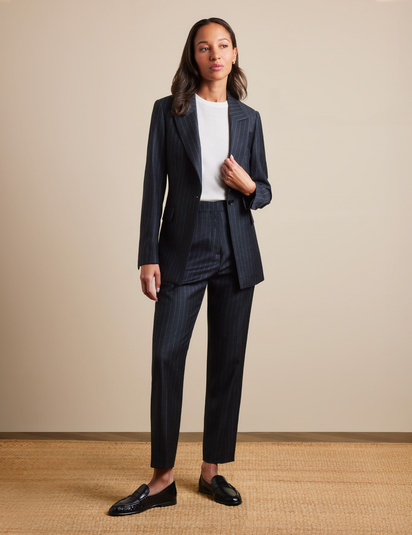 & Slim Fit Chalk Stripe Tapered Trousers Reg