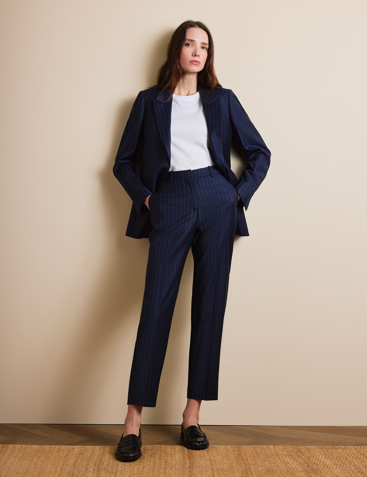 & Slim Fit Chalk Stripe Tapered Trousers Reg