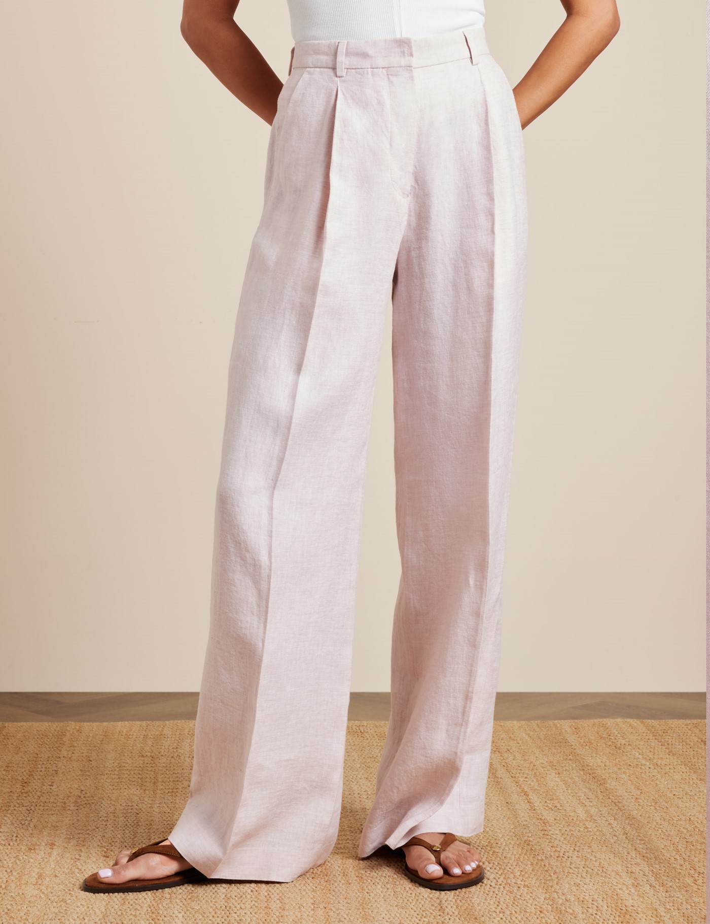 Hawes & Curtis Pink Pleated Wide Leg Linen Trousers Size: 10 Reg