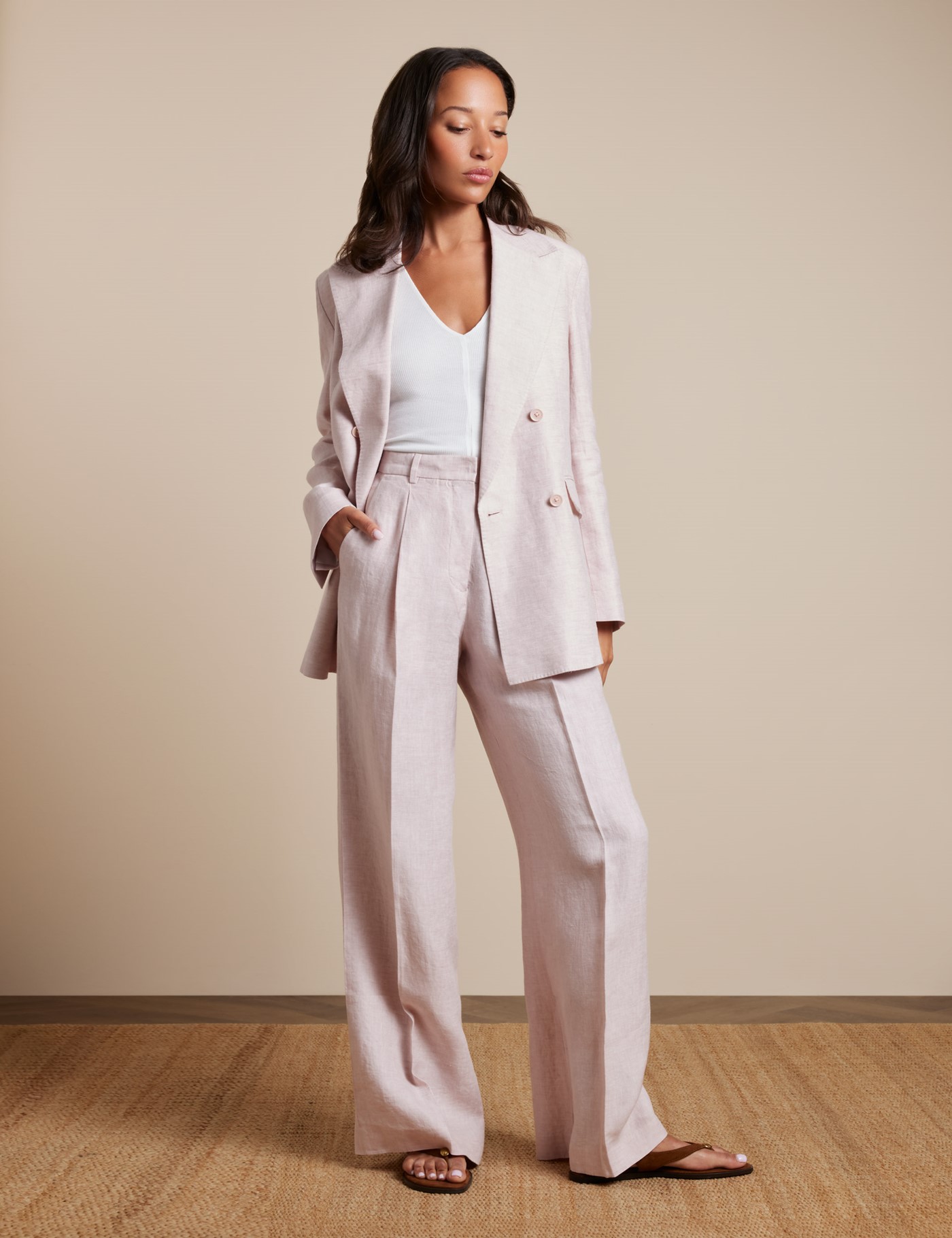 Hawes & Curtis Pink Pleated Wide Leg Linen Trousers Size: 08 Short image 2