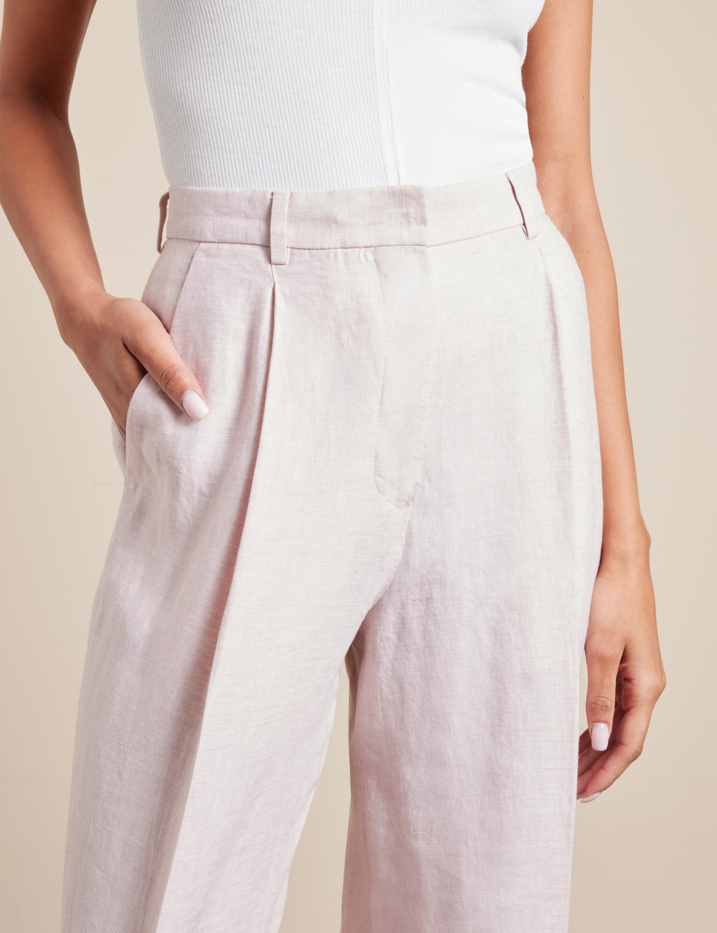 Hawes & Curtis Pink Pleated Wide Leg Linen Trousers Size: 08 Short image 3