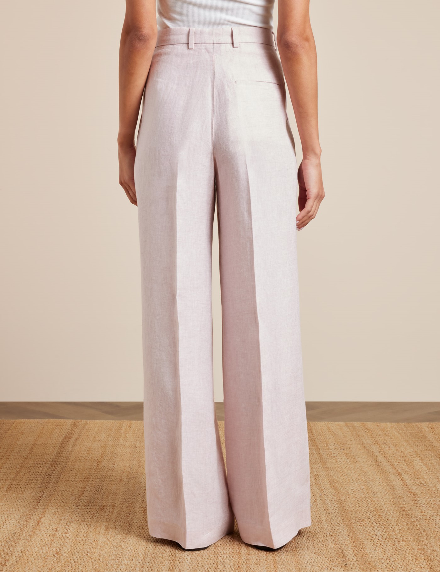 Hawes & Curtis Pink Pleated Wide Leg Linen Trousers Size: 08 Short image 4