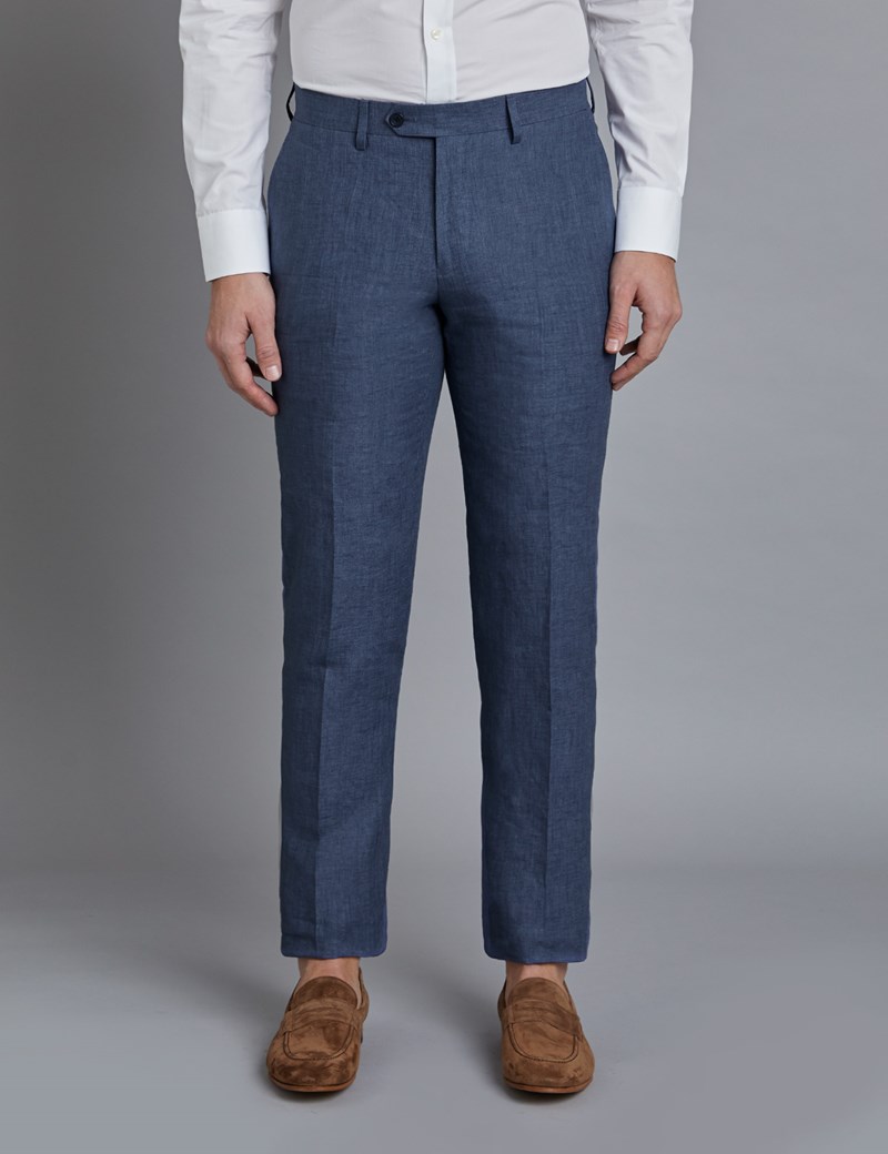 Men's Blue Linen Slim Fit Suit Pants | Hawes & Curtis