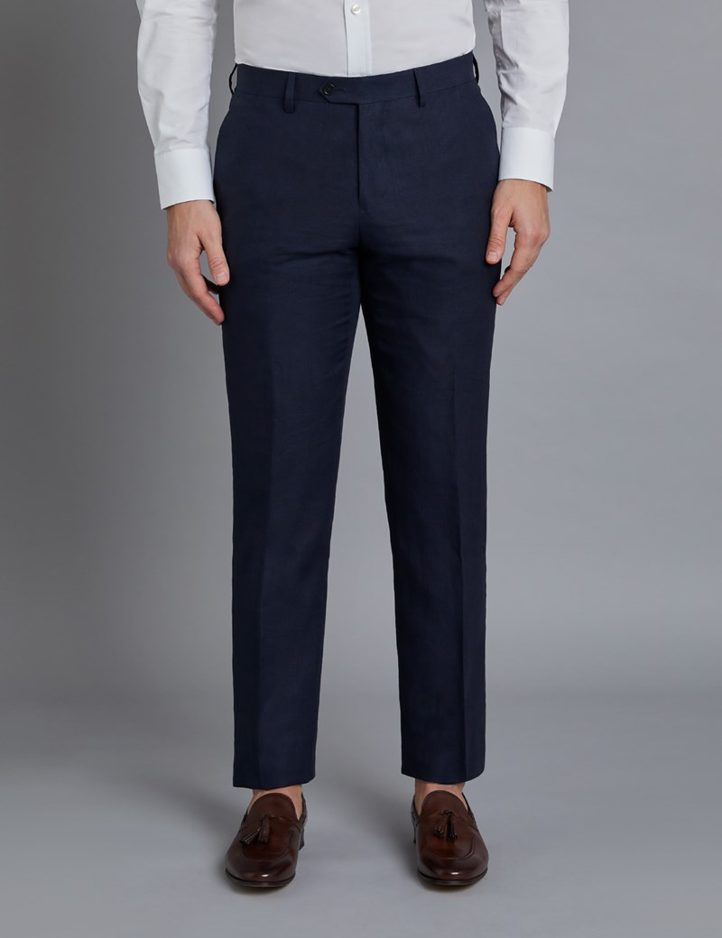 Men's Navy Linen Slim Fit Suit Pants | Hawes & Curtis