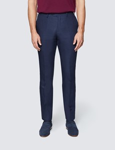 Men's Navy Linen Slim Fit Suit Trousers