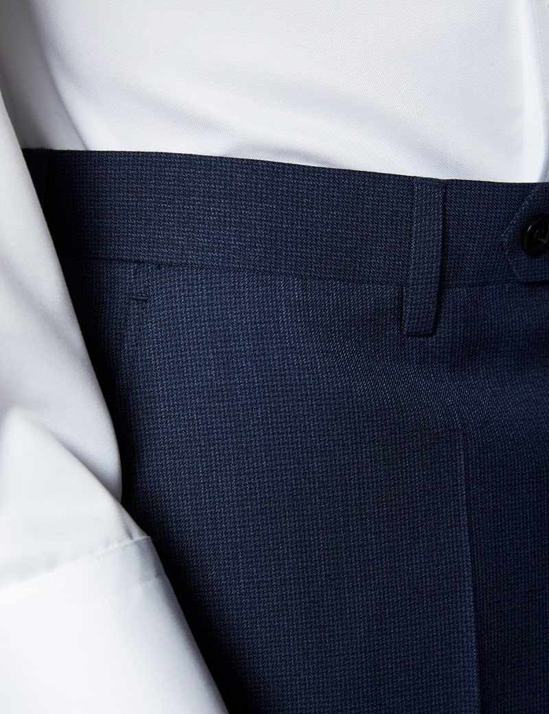 Men's Blue Semi Plain Zigzag Slim Fit Suit Pants