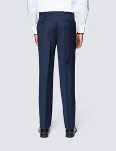 Anzughose - Slim Fit - Blaues Webdesign - 100s Wolle - Ohne Bundfalte - Vorderhose Gefüttert - Ungesäumt