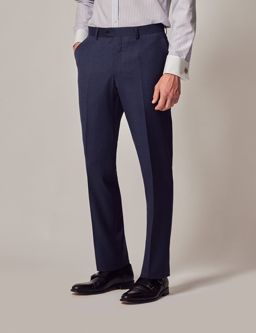 Men's Blue Semi Plain Zigzag Slim Fit Suit Trousers