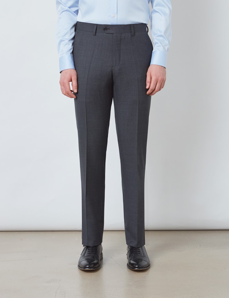 Men's Charcoal Plain Slim Fit Suit Trousers