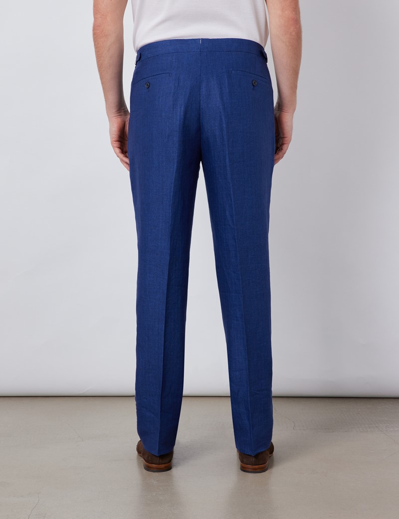 Men’s Royal Blue Linen Pleated Tailored Fit Linen Trousers – 1913 Collection 