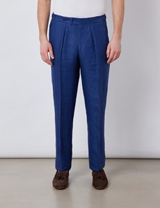 Men’s Royal Blue Linen Pleated Tailored Fit Linen Trousers – 1913 Collection 