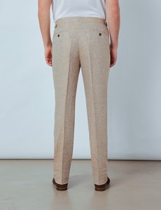Men’s Beige Linen Pleated Tailored Fit Linen Trousers – 1913 Collection 