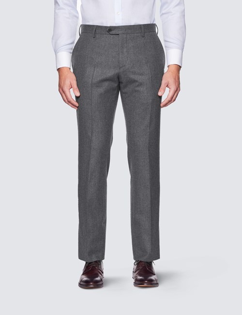 Men's Grey Plain Slim Fit Stretch Flannel Suit Trousers