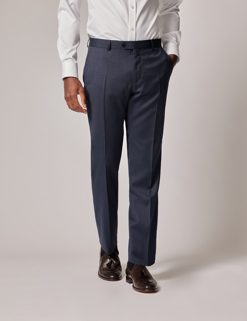 Navy End on End Slim Suit Trousers | Hawes & Curtis