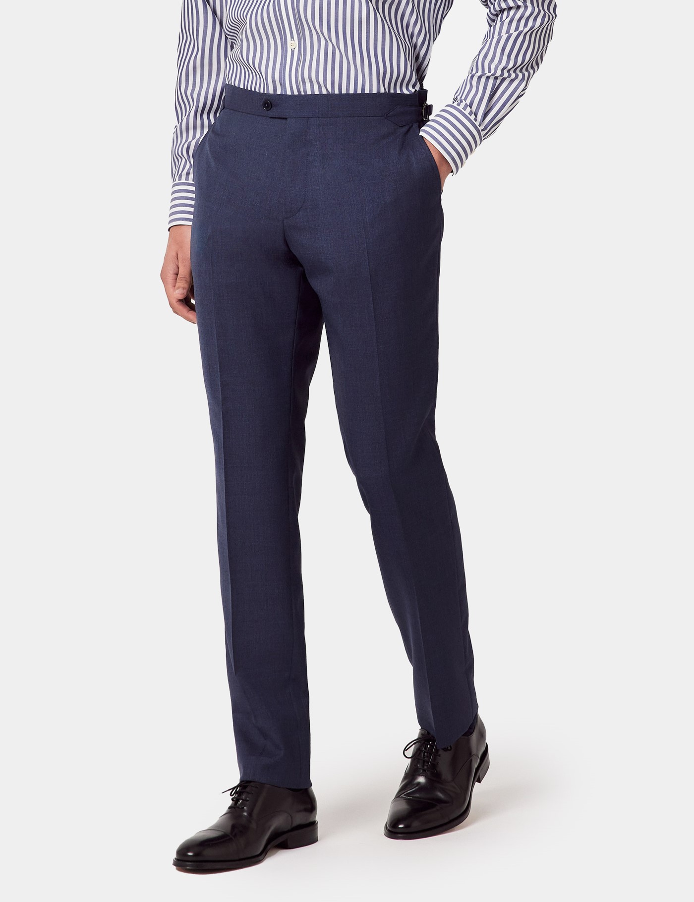 & Slim Fit Dark Blue Crepe 1913 Suit Trousers Side Adjusters 32"