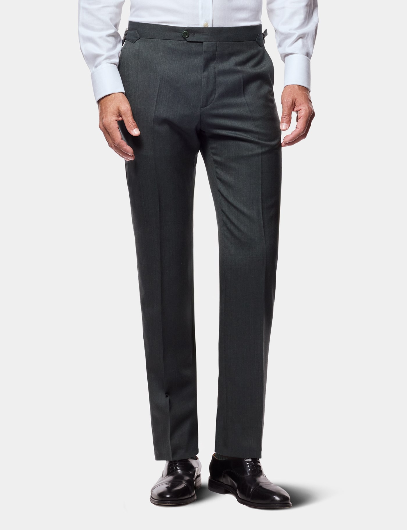 Hawes & Curtis Slim Fit Olive Crepe 1913 Suit Pants With Side Adjusters Size: 34-UNHEM