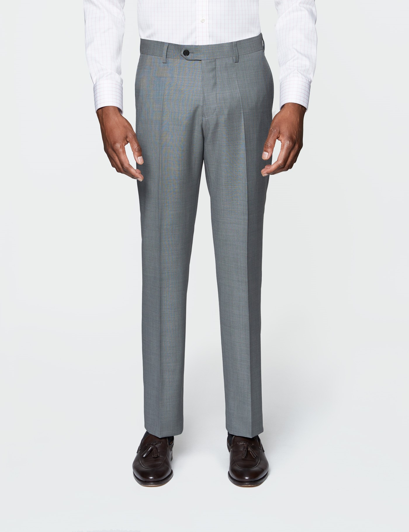 Men's Plain Grey Twill Slim Fit Suit Pants | Hawes & Curtis