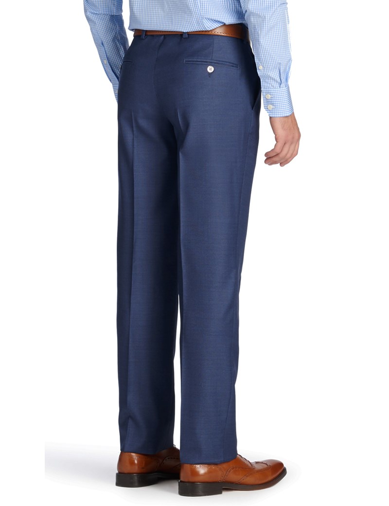 Men's Mid Blue Pique Tailored Fit Italian Suit Trousers - 1913 Collection
