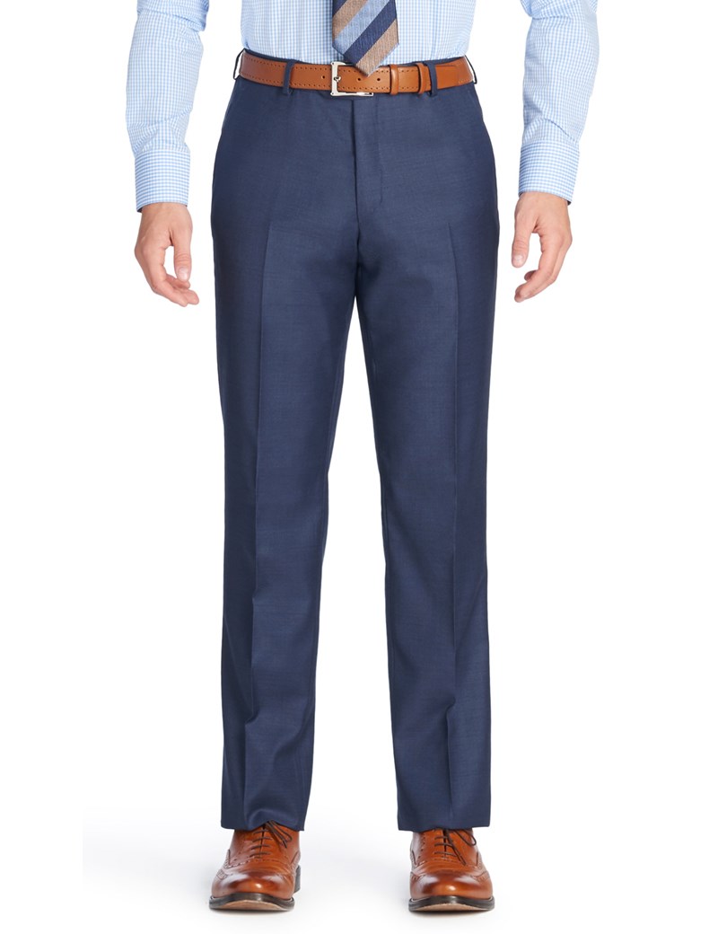 Men's Mid Blue Pique Tailored Fit Italian Suit Pants - 1913 Collection