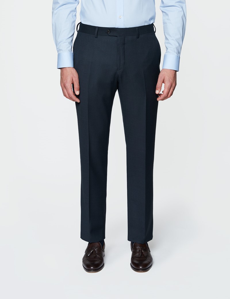 Men's Navy Birdseye Slim Fit Suit Pants