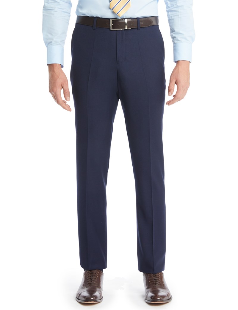 Men's Navy Textured Slim Fit Suit Trousers | Hawes & Curtis