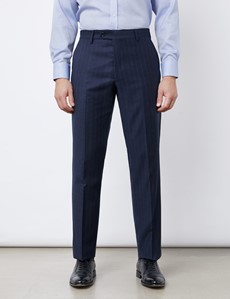 Men's Navy Tonal Stripe Tailored Fit Italian Suit Trousers - 1913 Collection