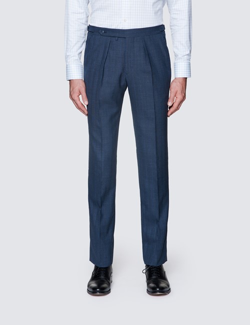  Anzughose - Tailored Fit - dunkelblau Fischgrat Karo - 110s Wolle - Ohne Bundfalte - Ungesäumt