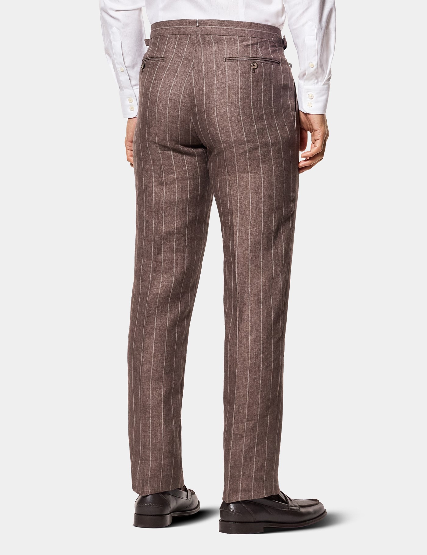 Hawes & Curtis Tailored Fit Dark Brown Stripe 1913 Linen Suit Trousers With Side Adjusters Size: 36" (EU 52) image 3
