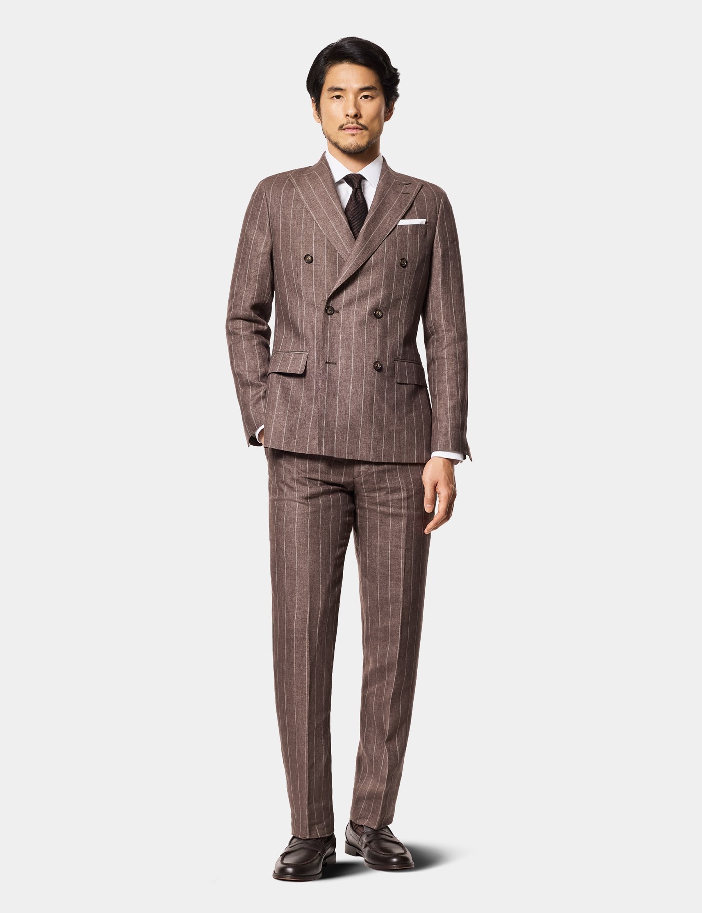 Hawes & Curtis Tailored Fit Dark Brown Stripe 1913 Linen Suit Trousers With Side Adjusters Size: 36" (EU 52) image 4