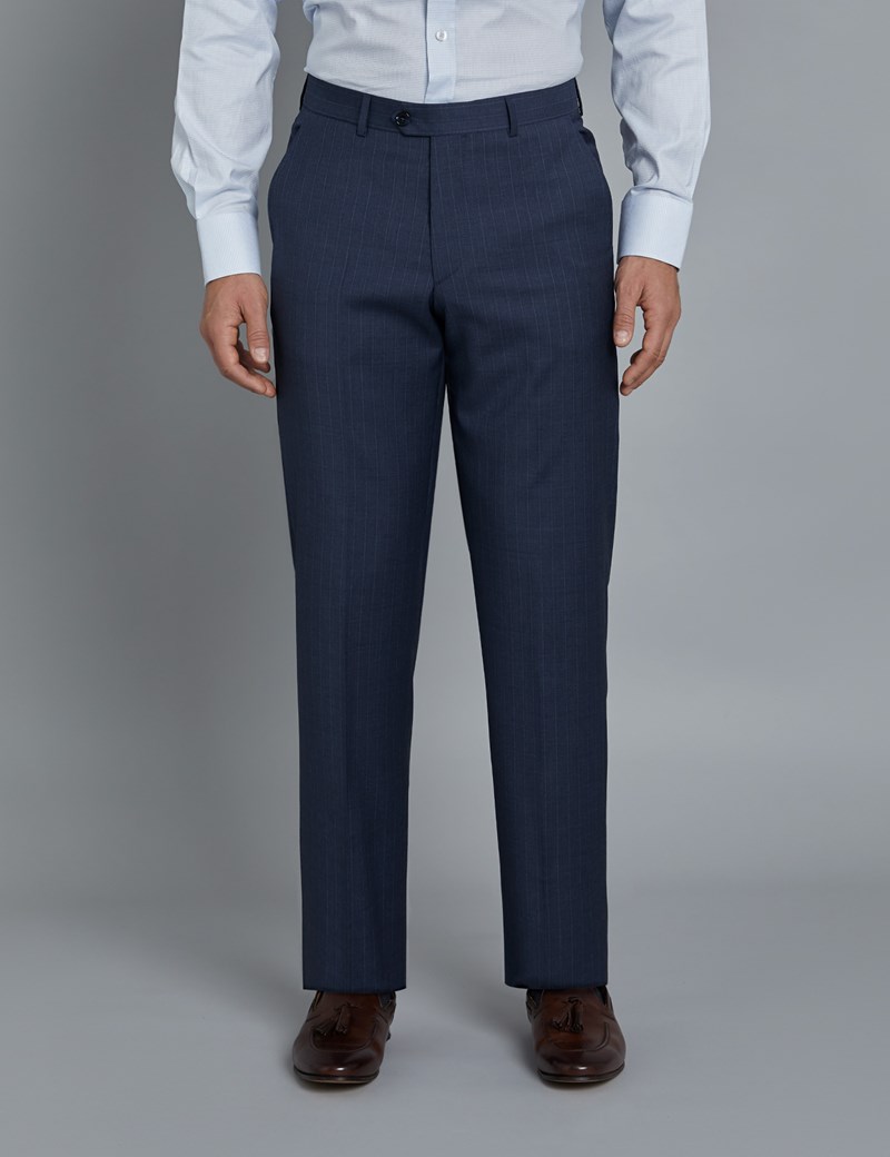 Men’s Dark Blue Tonal Stripe Tailored Fit Italian Suit Trousers - 1913 ...