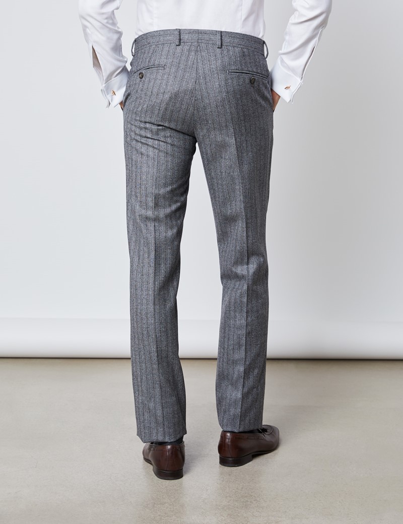 grey trousers with stripe