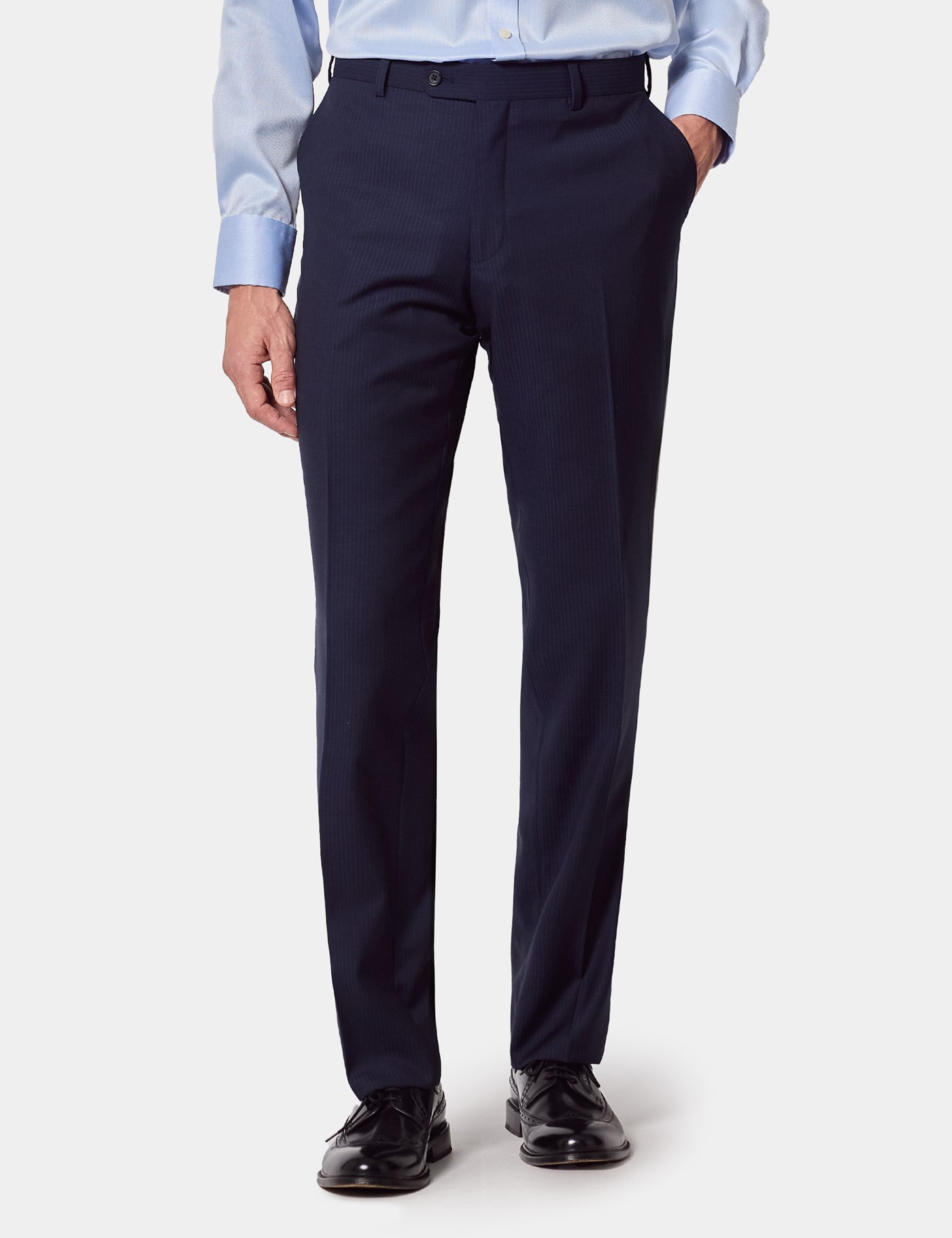 & Tailored Fit Dark Blue Pinstripe Suit Trousers 38"