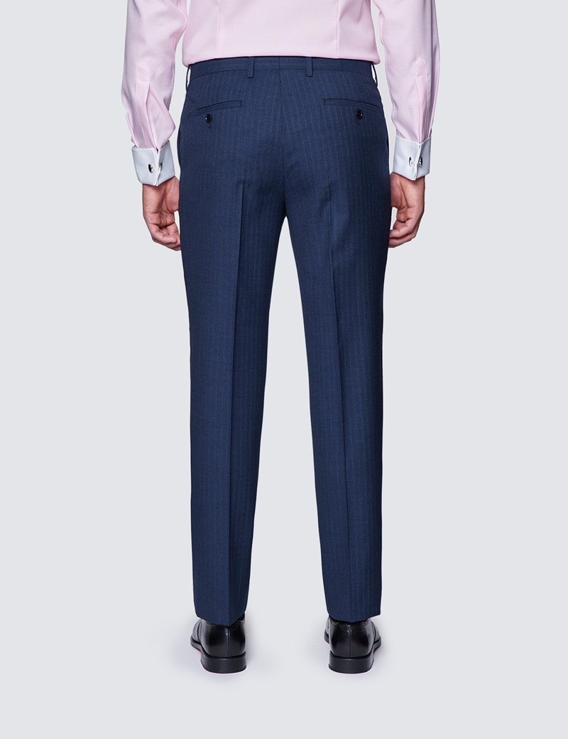 Men's Dark Blue Tonal Stripe Slim Fit Suit Trousers