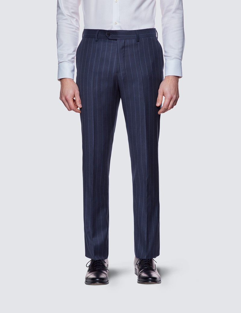 Men's Dark Blue Stripe Slim Fit Suit Trousers