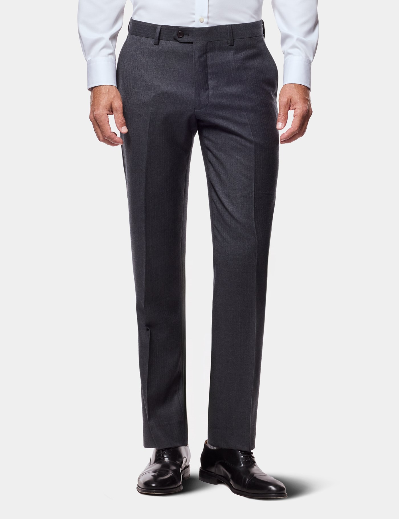 Hawes & Curtis Slim Fit Charcoal Shadow Stripe Suit Trousers Size: 30-UNHEM