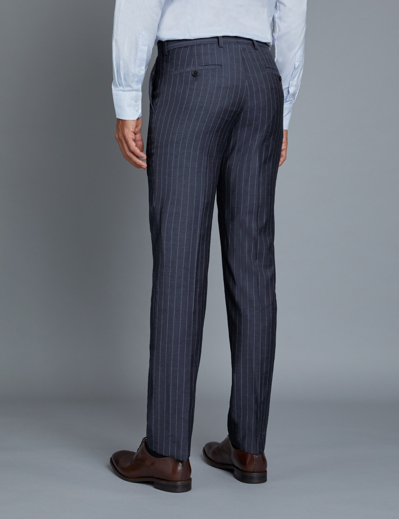 Men's Indigo Chalk Stripe Classic Fit Suit Trousers | Hawes & Curtis