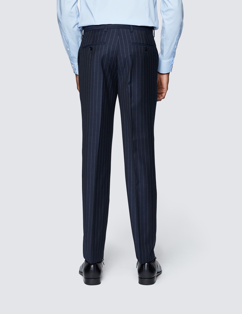 Men's Navy Chalk Stripe Slim Fit Suit Trousers
