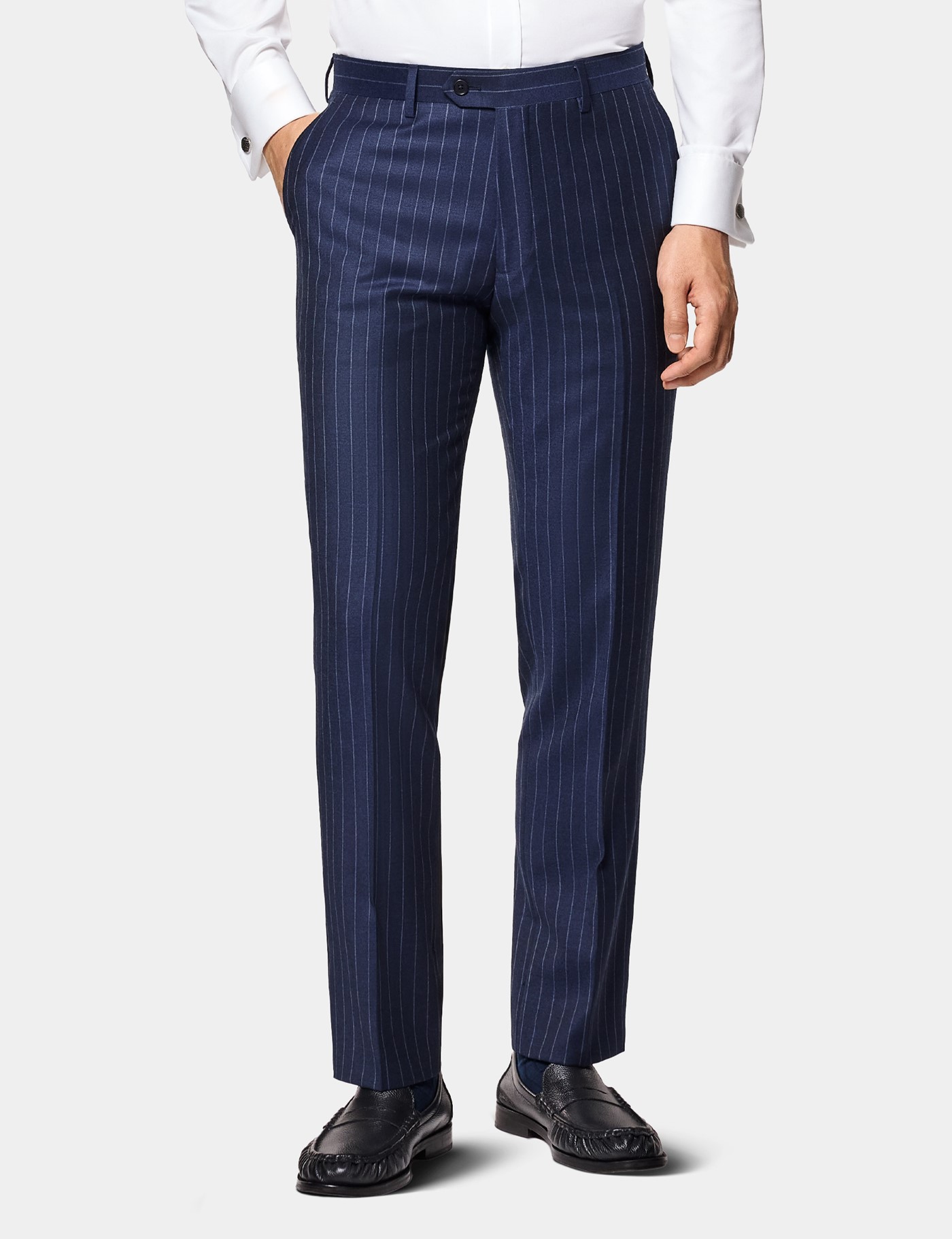 Hawes & Curtis Slim Fit Navy Chalk Stripe Suit Trousers Size: 44" (EU 60)